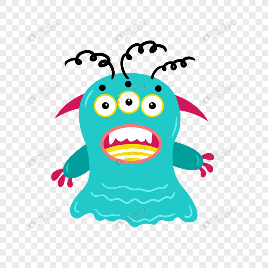 可爱卡通卷毛三眼怪物