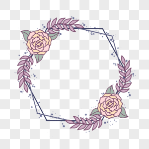 婚礼用春季花卉边框玫瑰六边形边框组合图片