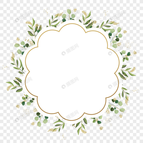 婚礼金枝树叶边框浪漫金色图片