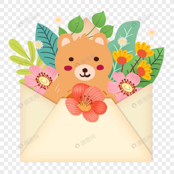 动物花卉信封小熊黄色图片