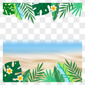 绿色夏季花朵树叶沙滩大海图片