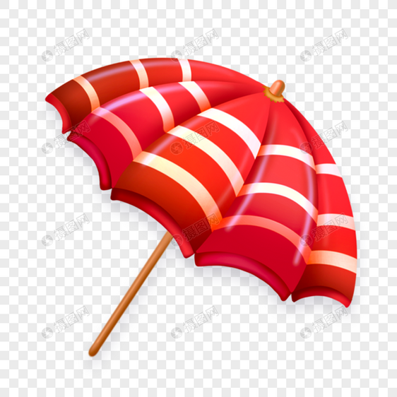 红色夏日沙滩上的遮阳伞图片