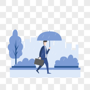雨天打伞穿西装提包的男人插画图片