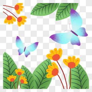 彩色植物花草蝴蝶春季插图图片