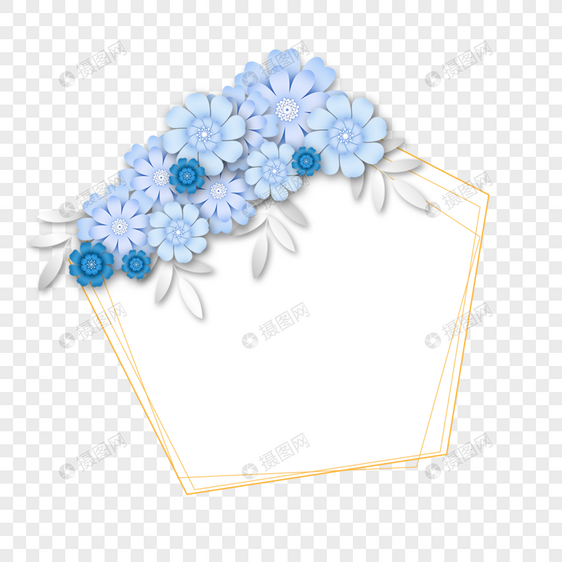 剪纸蓝色花卉边框图片