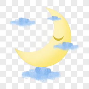 蓝色云朵黄色月亮卡通贴图图片