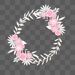 剪纸粉红花卉婚礼边框高清图片