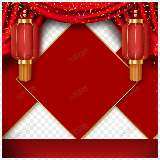 红色幕布新年菱形边框图片