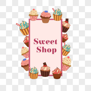 彩色小蛋糕甜品商店边框图片