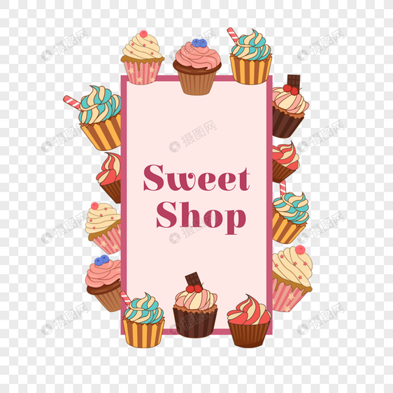 彩色小蛋糕甜品商店边框图片
