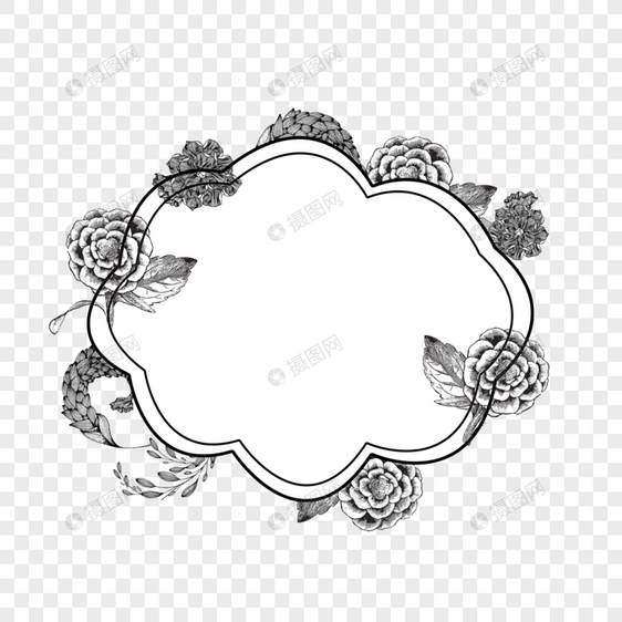 婚礼黑白线稿花卉边框图片