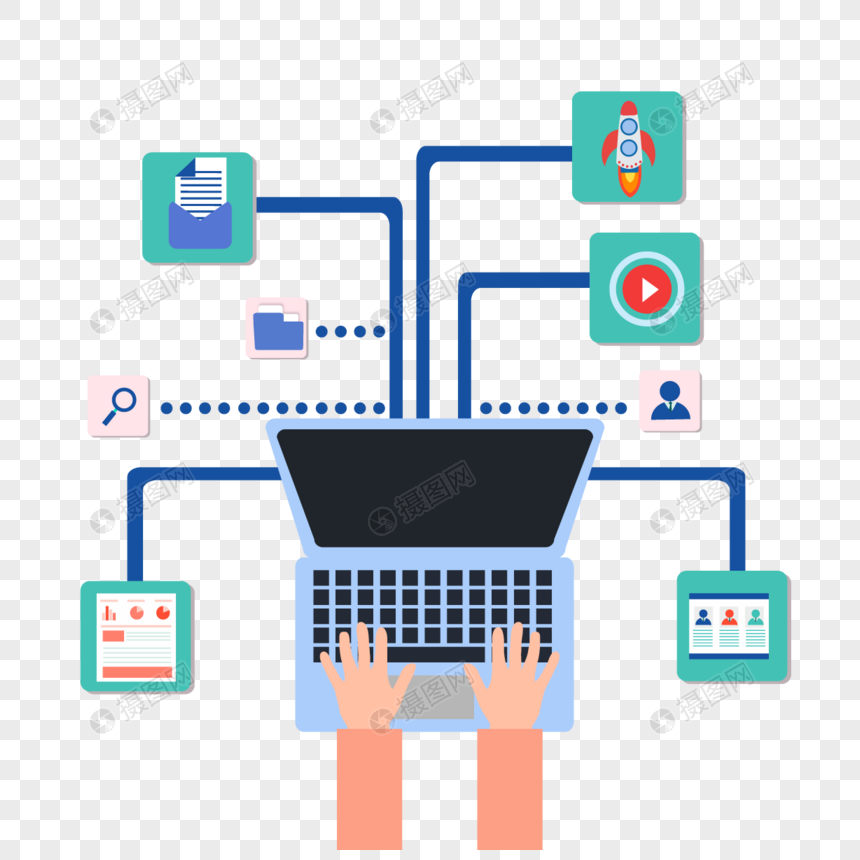 商务团队蓝色笔记本电脑思维导图图片