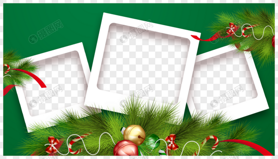 圣诞节圣诞圆球松枝绿色相框图片