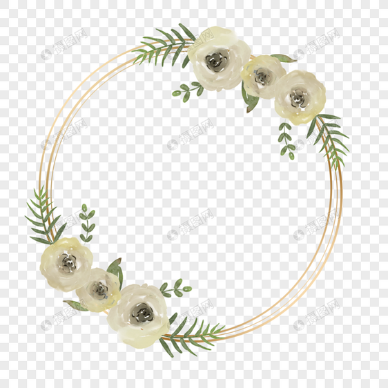 白玫瑰金线边框圆形水彩婚礼图片