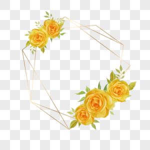 水彩婚礼黄色玫瑰花卉植物边框图片