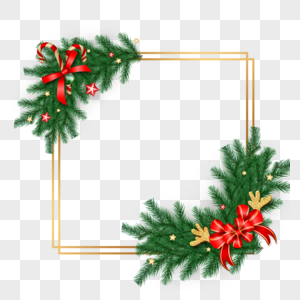 圣诞节松枝绿叶方形装饰边框图片