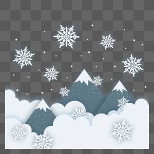 卡通圣诞雪山雪花冬季剪纸图片
