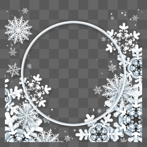 白色圆形线条冬天雪花边框图片
