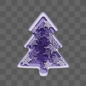 白雪装饰紫色圣诞树剪纸图片