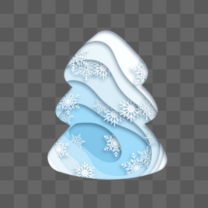 蓝白线条雪花图案圣诞树剪纸图片