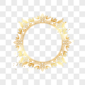 金色质感花卉边框圆形图片