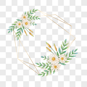 水彩洋甘菊花卉创意线条边框图片