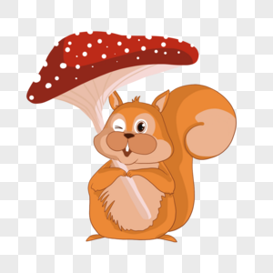 秋季卡通可爱举蘑菇的小松鼠高清图片