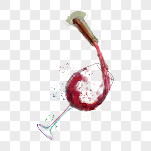 水彩素描飞溅红酒酒瓶酒杯图片