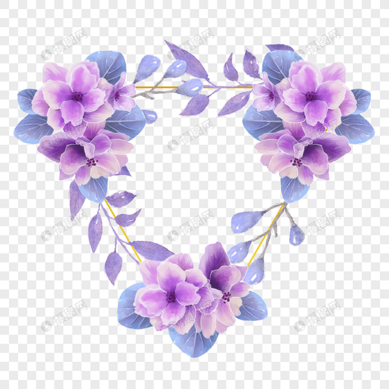水彩紫罗兰花卉婚礼三角形边框图片