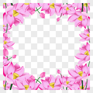 方形手绘粉色水彩荷花花卉边框图片