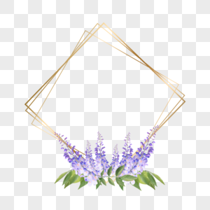 水彩紫藤花卉金色方形边框图片