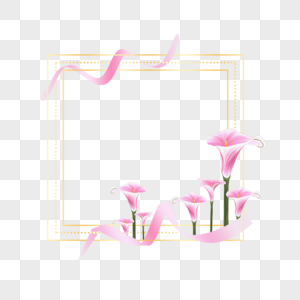 粉色马蹄莲婚礼花卉水彩边框图片