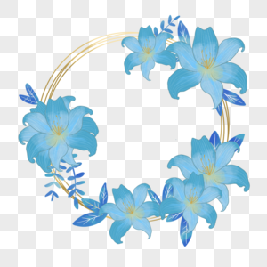 蓝色百合花婚礼花朵叶子边框图片