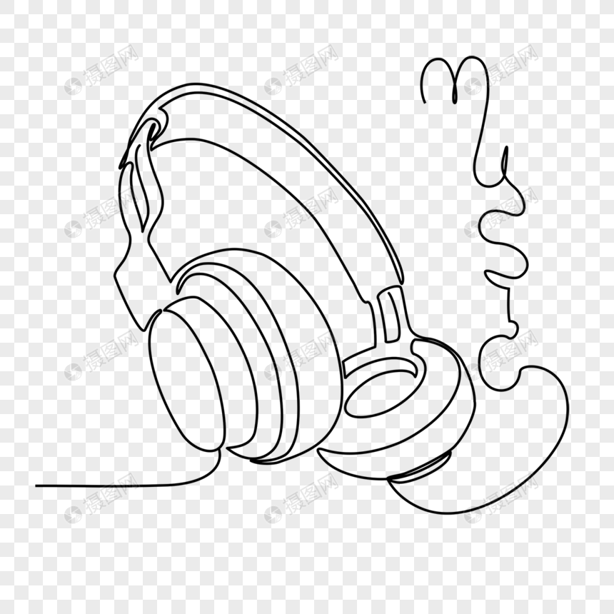艺术线条头戴式耳机线条画