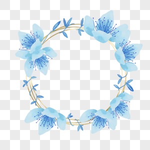 蓝色桃花植物婚礼花卉边框图片