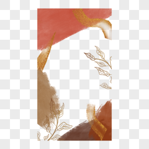 水彩植物笔刷边框金色图片