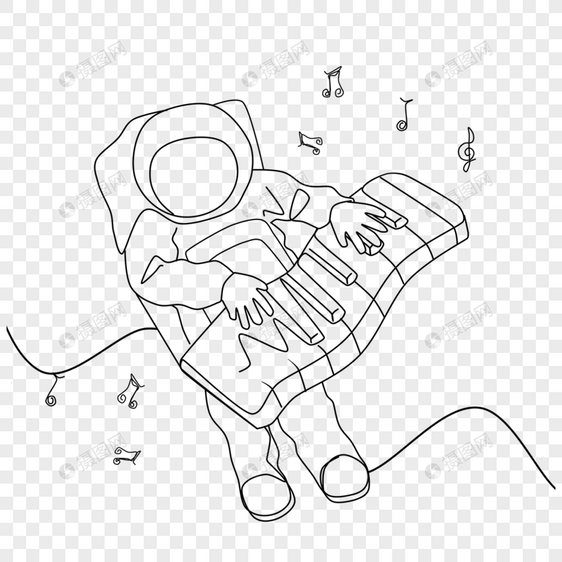 单实线宇航员月球表面弹钢琴探索极简线条图片