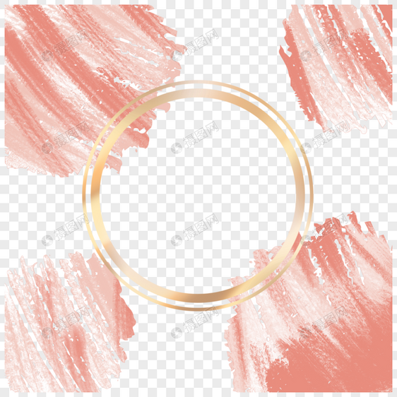 创意珊瑚红纹理质感色彩金色圆框图片