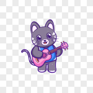 可爱卡通动物猫咪弹吉他图片