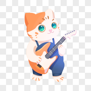 可爱卡通风格弹吉他的小猫图片