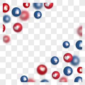 红蓝模糊圆形图标点赞社媒边框图片