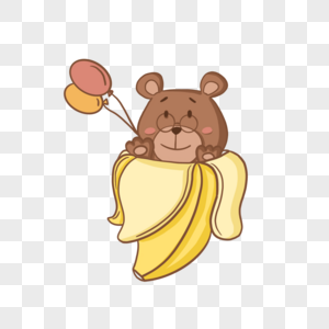 香蕉里的可爱动物小熊图片
