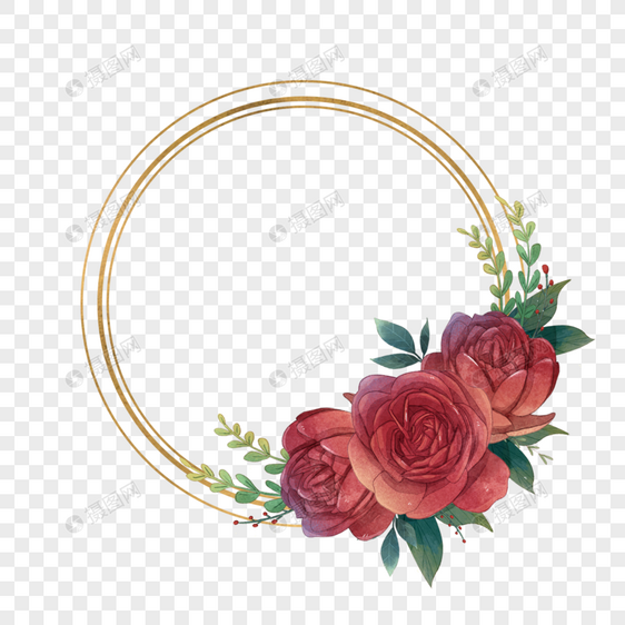水彩花卉婚礼圆形边框图片