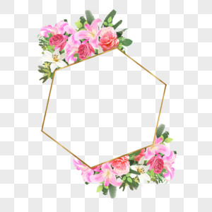 婚礼金框水彩花卉花朵框架植物图片