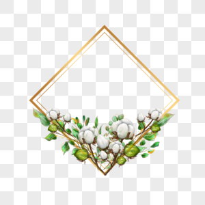 方形水彩棉花花卉边框图片
