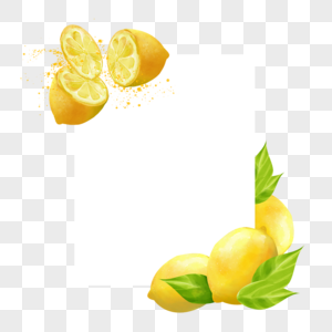 黄色柠檬水果水彩边框图片