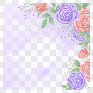 浪漫紫粉色玫瑰花水彩花卉边框图片