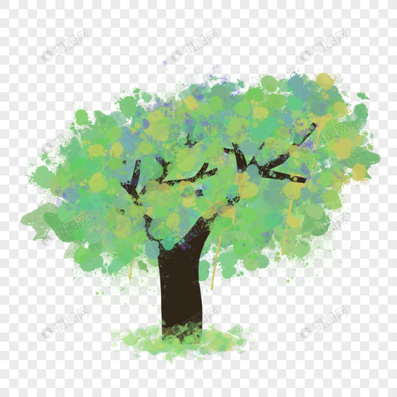 彩色泼墨水彩树木图片