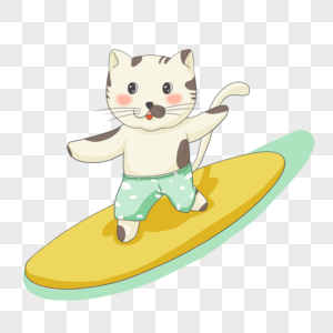 夏季卡通冲浪可爱的猫咪形象图片