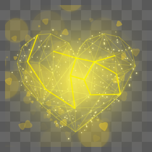立体黄色几何线条光效爱心图片